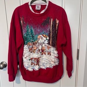 Vintage Nutcracker Christmas Sweatshirt Holidays Snowman Bears Large